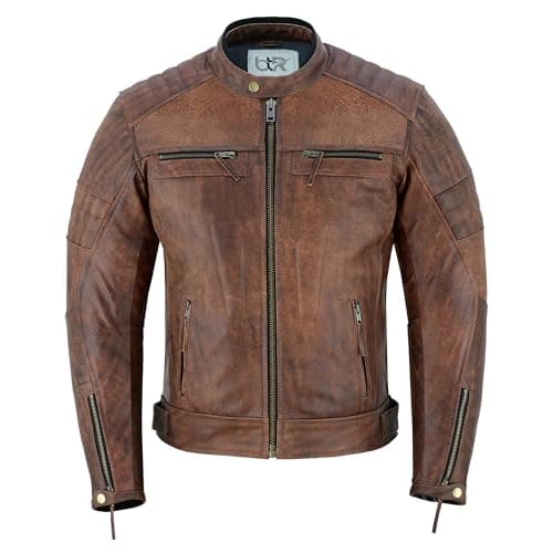 Men's Premium Leather Jacket for Motorbikes, Distressed Zip-Up Protection
