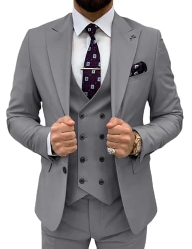 TIJOFA Men's Classic Double Breasted Suit for Wedding & Formal Events