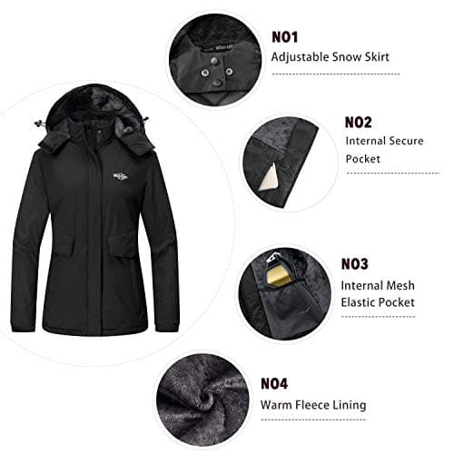 wantdo Women's Waterproof Winter Ski Coat Warm Windproof Snow Fleece Raincoat