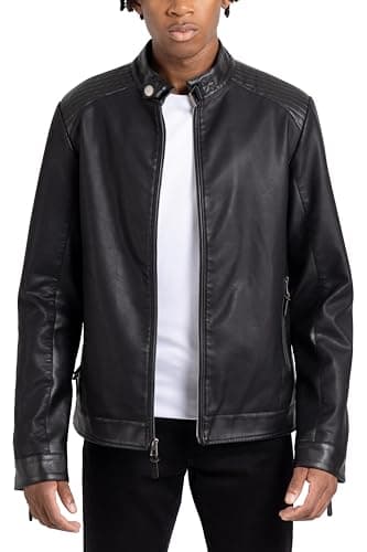 X RAY Men's Hooded PU Leather Jacket, Black, Large