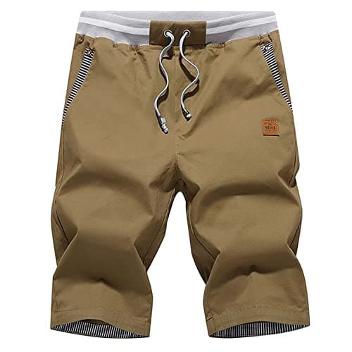 JustSun Men's Classic Fit Cotton Shorts with Elastic Waist and Pockets
