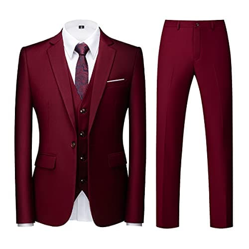 KUDORO Mens 3 Piece Tuxedo Suit Blazer Vest Pants Formal Set