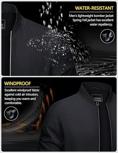 CRYSULLY Men's Lightweight Bomber Jacket for Spring Fall Casual Windbreaker