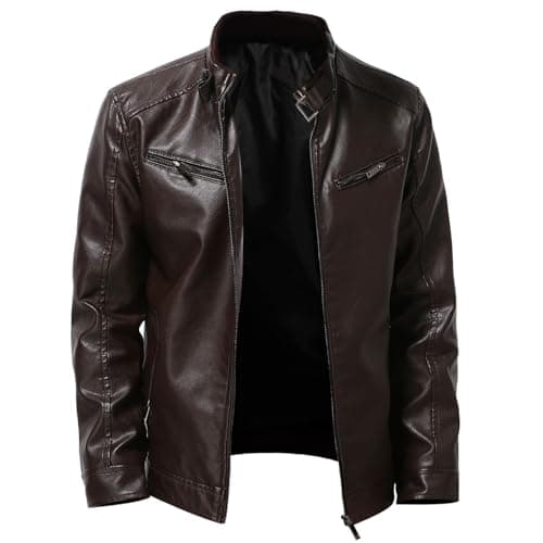 Vintage Men's Leather Stand Collar Faux Biker Jacket | Waterproof Long Sleeve
