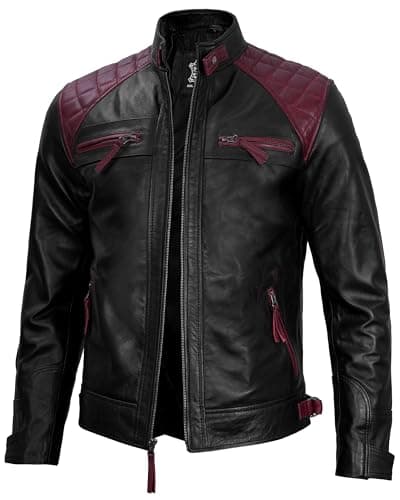 Fjackets Quilted Lambskin Leather Cafe Racer Jacket - Men's Zip Up Moto Jacket