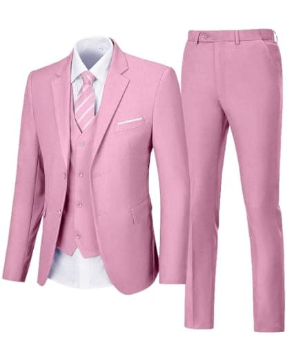 Aowdoy Men's 3-Piece Slim Fit Tuxedo Suit 2 Buttons for WeddingsProm Business