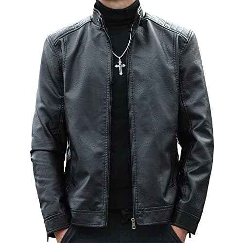 Men's Casual Faux Leather Biker Jacket for Womleys