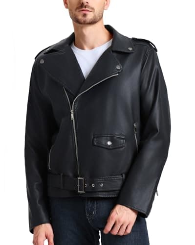 WULFUL Men's Faux Leather Bomber Jacket for Motorcycle