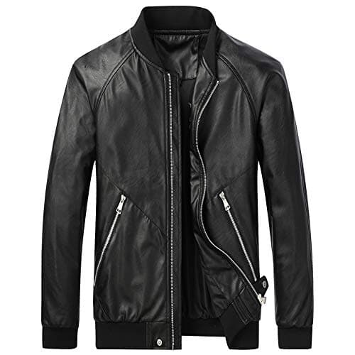 Womleys Mens Casual Slim Fit Faux Leather Bomber Jacket