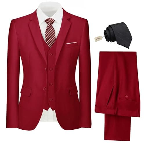 Pyiuhs Slim Fit 3 Piece Wedding Groomsmen Suit Set