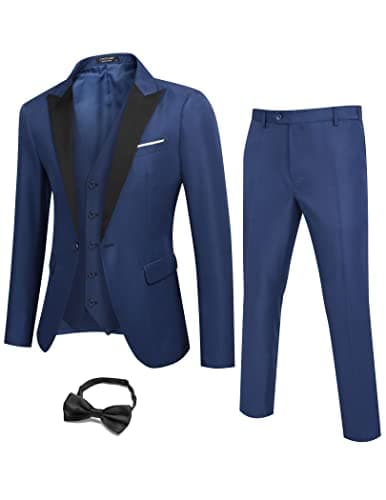 COOFANDY Men's Slim Fit Prom Tuxedo 3-Piece Suit with Blazer, Vest, Pants & Tie