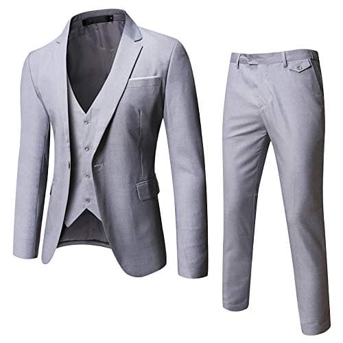 WULFUL Men’s Slim Fit 3-Piece Suit: Blazer, Vest & Pants for Business and Weddings