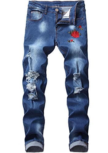 Slim Fit Ripped Distressed Stretch Jeans for Men