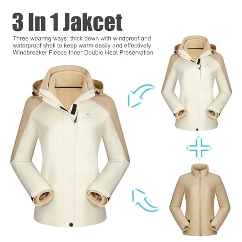 CAMEL CROWN Women's Waterproof Winter Ski Jacket Warm Fleece Hooded