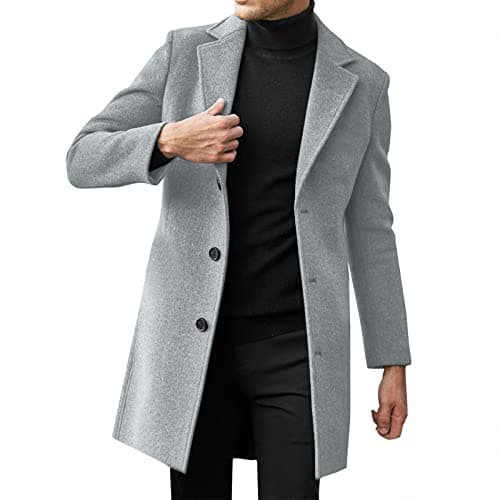 PETCDIM Men's Notched Collar Trench Coat Winter Warm Regular Fit Pea Jacket