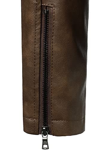 HOOD CREW Mens Lightweight Faux Leather Motorcycle Jacket