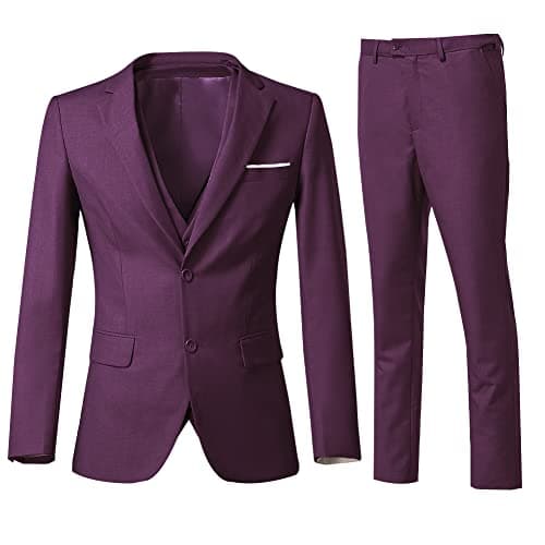 ZKHOECR Men's 3-Piece Slim Fit Two-Button Suit Set Jacket & Pants