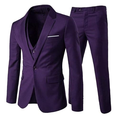 Cloudstyle Men's Slim Fit Notched Lapel 3-Piece Formal Suit Jacket & Pants Set
