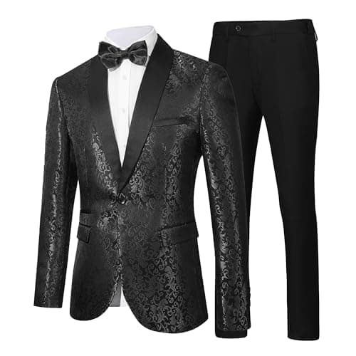 LiveZou Men's Floral Prom Dinner Party Tuxedo Suit One Button Pants Set