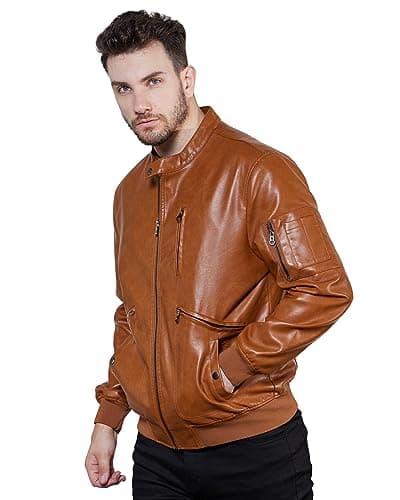 Men's Faux Leather Bomber Jacket