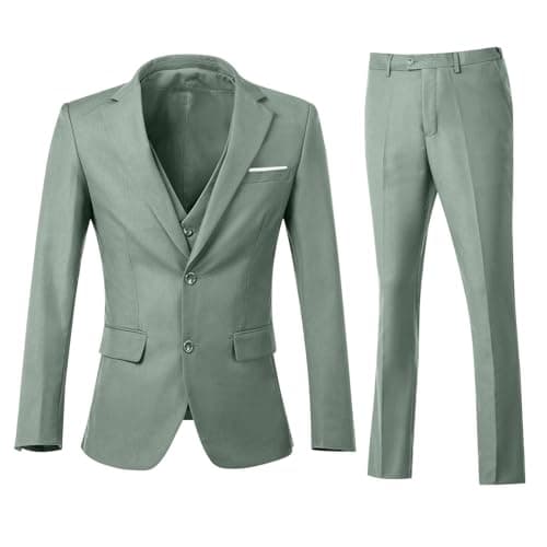 ZKHOECR Men's 3-Piece Slim Fit Two-Button Suit Set Jacket & Pants