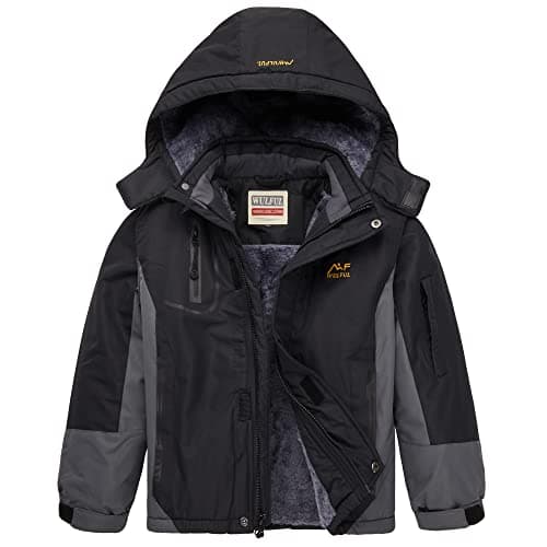 WULFUL Boys' Waterproof Fleece Hooded Ski Jacket