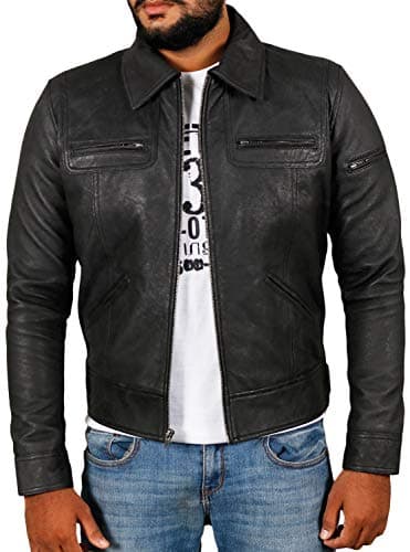 Laverapelle Men's Genuine Lambskin Leather Black Biker Jacket