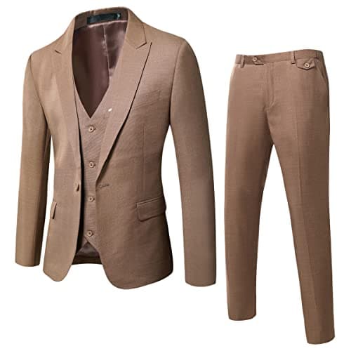 WULFUL Men’s Slim Fit 3-Piece Suit: Blazer, Vest & Pants for Business and Weddings