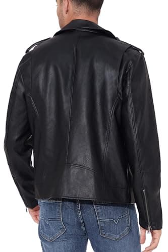 Men's Black Faux Leather Bomber Jacket - Lightweight Slim Fit Motorcycle Coat