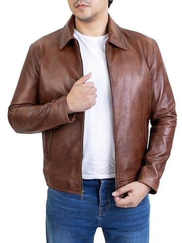 Premium Leather Jacket for Men - Classic Polo Collar Style for Everyday Wear