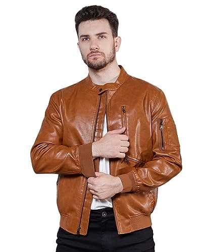 Men's Faux Leather Bomber Jacket
