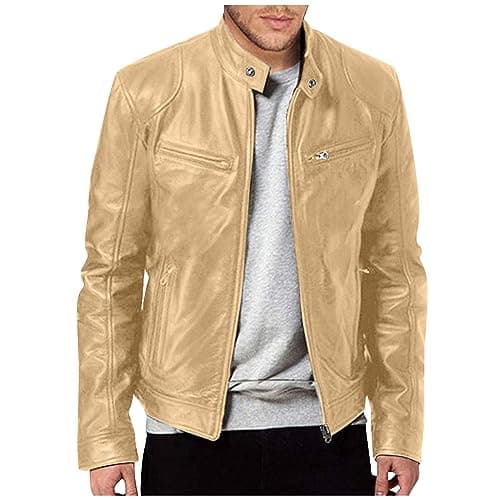 Black Mens Leather Motorcycle Jacket Lightweight Slim Fit Bomber Coat