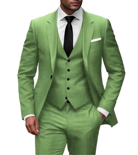 Wangyue Men Slim Fit 3-Piece Solid Wedding Suit Single Breasted Blazer Vest Pants Set