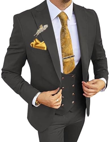 Wangyue Men's 3-Piece Slim Fit Double Breasted Suit for Business, Weddings & Proms