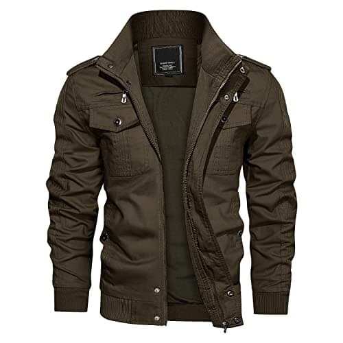CRYSULLY Men's Casual Windbreaker Jacket with Cargo Pockets
