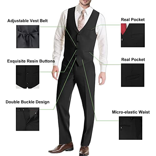 Lynerun Mens Solid Two Button Slim Fit Suit Set for Formal Weddings Business