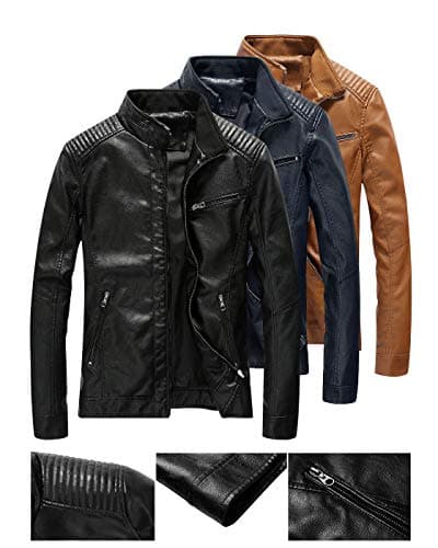 Fairylinks Men's Black Slim Fit Lightweight Motorcycle Leather Jacket