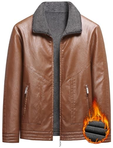 PEGENO Men's Lightweight Stand Collar Faux Leather Motorcycle Jacket