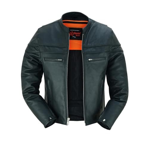 Daniel Smart Men's Black Leather Biker Jacket with Concealment Pockets