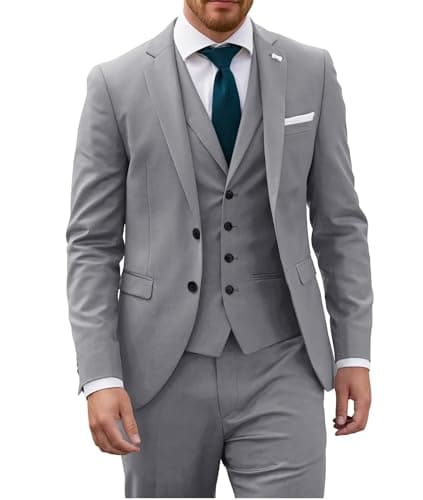Wangyue Mens Slim Fit 3-Piece Prom Wedding Suit with Blazer Vest Pant