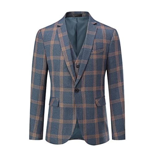 YFFUSHI Men's Plaid 3 Piece Suit Slim Fit Tuxedo
