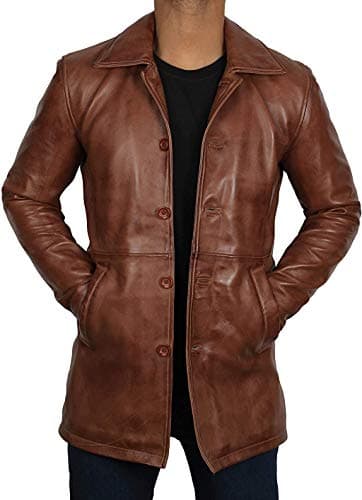 Brown Natural Distressed Leather Jacket for Men