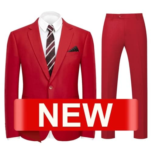 WYWK Men's Slim Fit 2-piece Suit Solid Color Blazer and Pants Tie Wedding Business Party