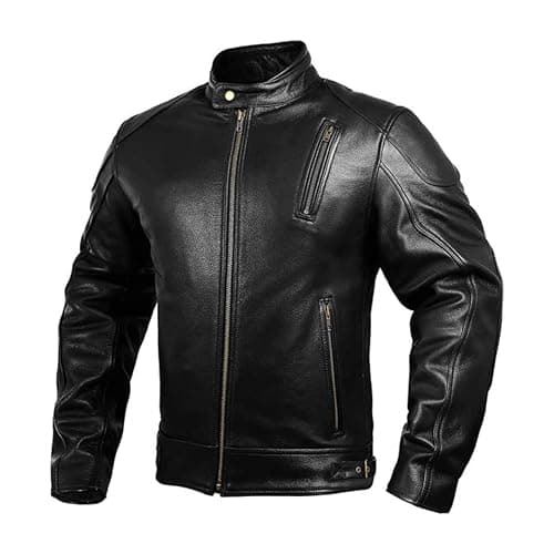 HWK Genuine Leather Motorcycle Jacket with Armor for Men
