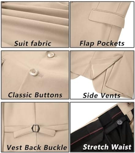 KLAYOVE Men's Slim Fit 3-Piece Wedding Tuxedo Set with Blazer, Vest, Pants, and Tie