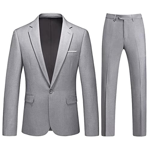 KUDMOL Men's Slim Fit 2-Piece Casual One-Button Solid Suits for Business and Wedding Party
