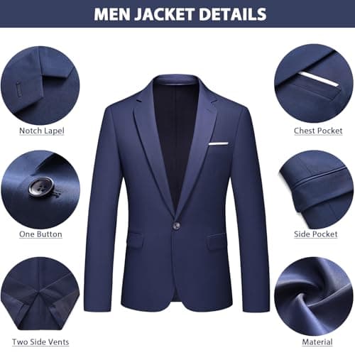 KUDMOL Men's Slim Fit 2-Piece Casual One-Button Solid Suits for Business and Wedding Party