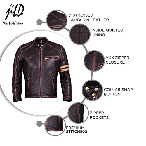 Genuine Lambskin Distressed Black Leather Jacket for Men - Café Racer Style