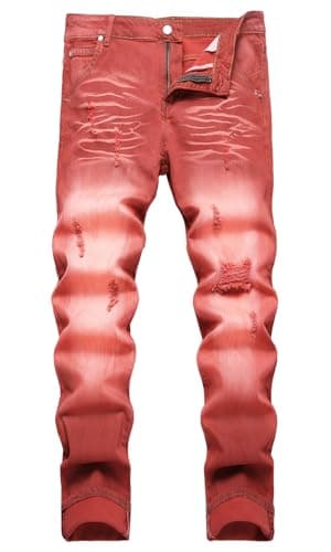 HENGAO Men's Slim Fit Ripped Denim Jeans
