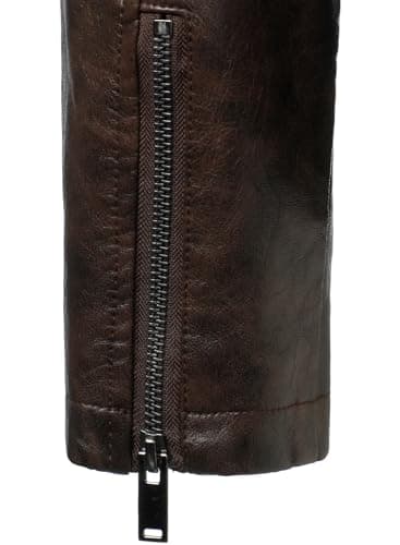 HOOD CREW Men's Faux Leather Bomber Jacket Classic Motorcycle Style